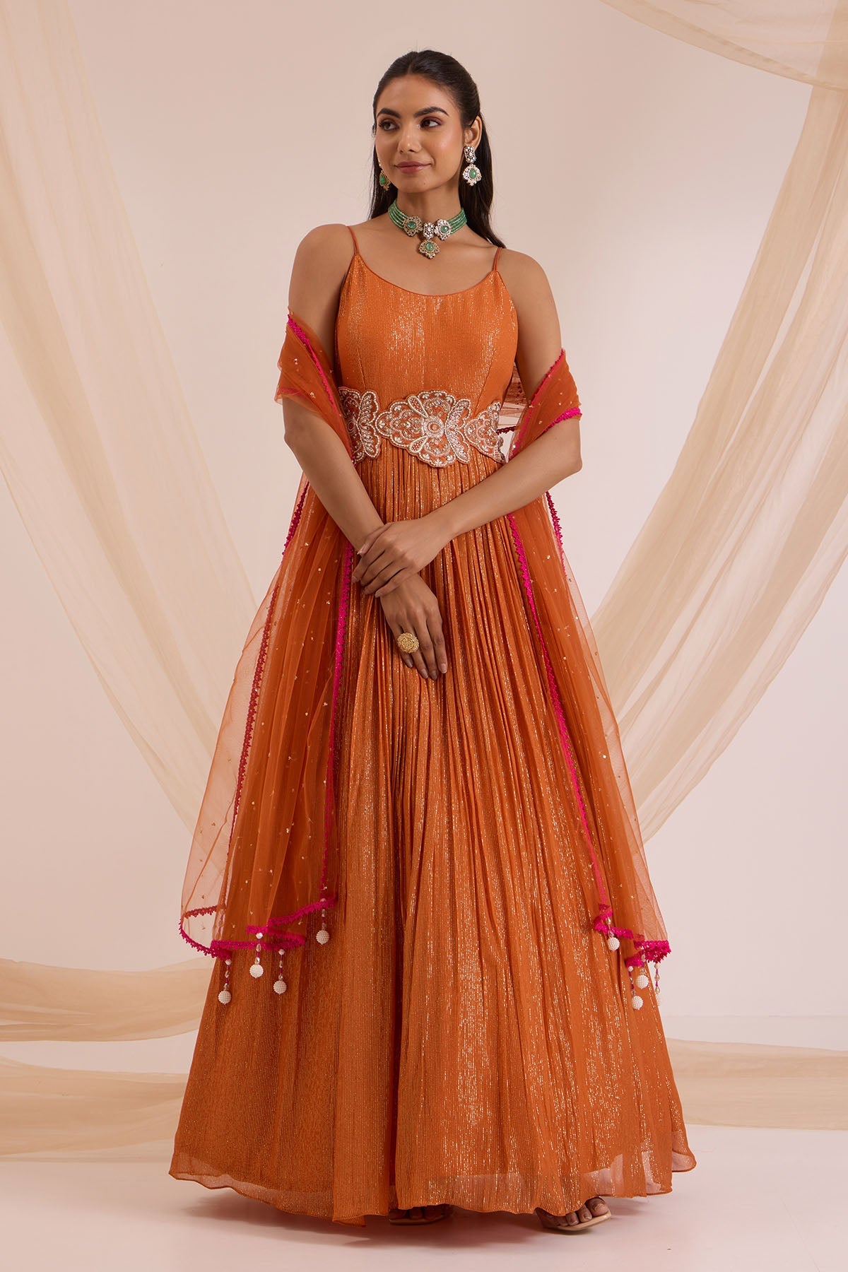 Buy Rust Floral Work Anarkali Set by Nitisha Kashyap for women online at ScrollnShops